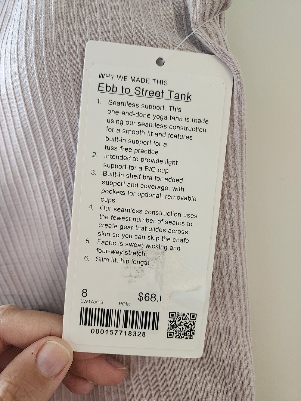 NWT Lululemon Ebb to Street Ribbed Tank Top Pink Lavender Size 8 - Picture 3 of 5